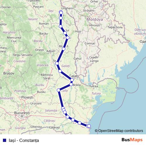 Iaşi - Constanţa rail Line Map