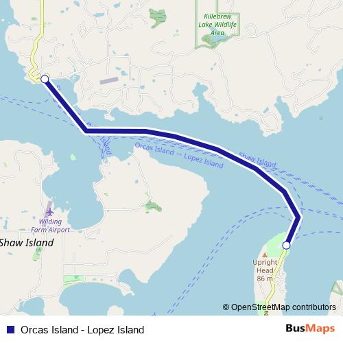 Orcas Island - Lopez Island ferry Line Map