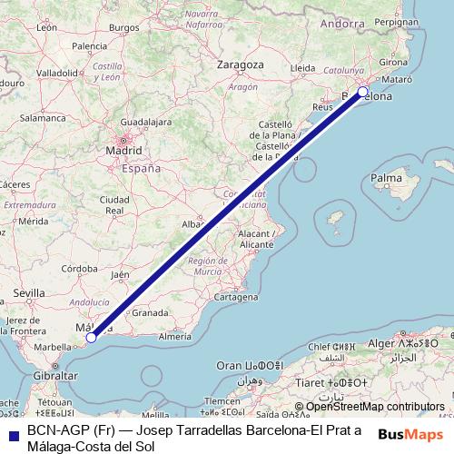 BCN-AGP (Fr) air Line Map