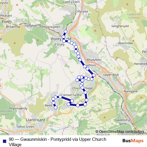 90 bus Line Map