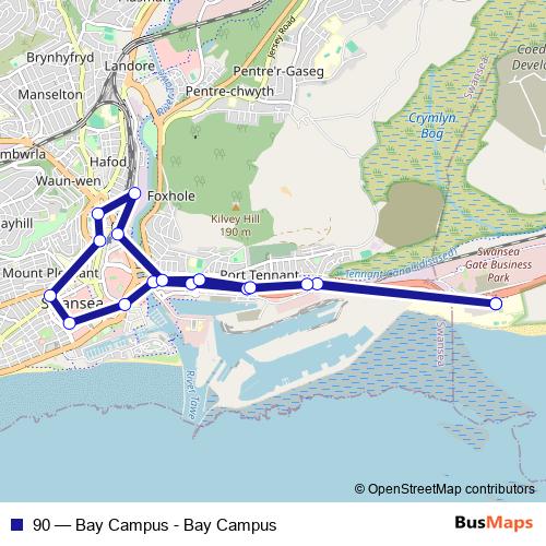 90 bus Line Map