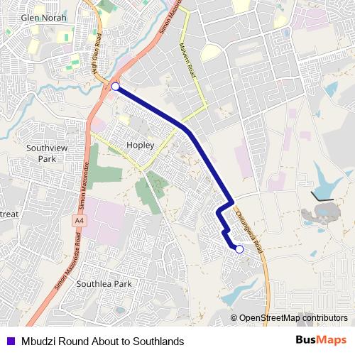 Mbudzi Round About to Southlands bus Line Map