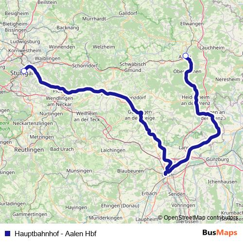 Hauptbahnhof - Aalen Hbf rail Line Map