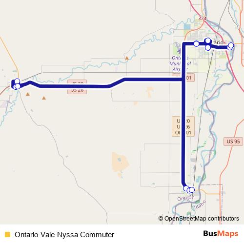 Ontario-Vale-Nyssa Commuter bus Line Map