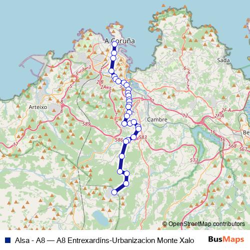 Alsa - A8 bus Line Map