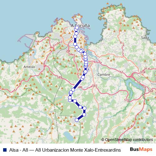 Alsa - A8 bus Line Map
